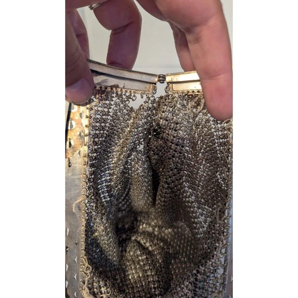 Antique German Silver Mesh Purse Handbag Floral Frame German Made Clasp - Picture 4 of 6